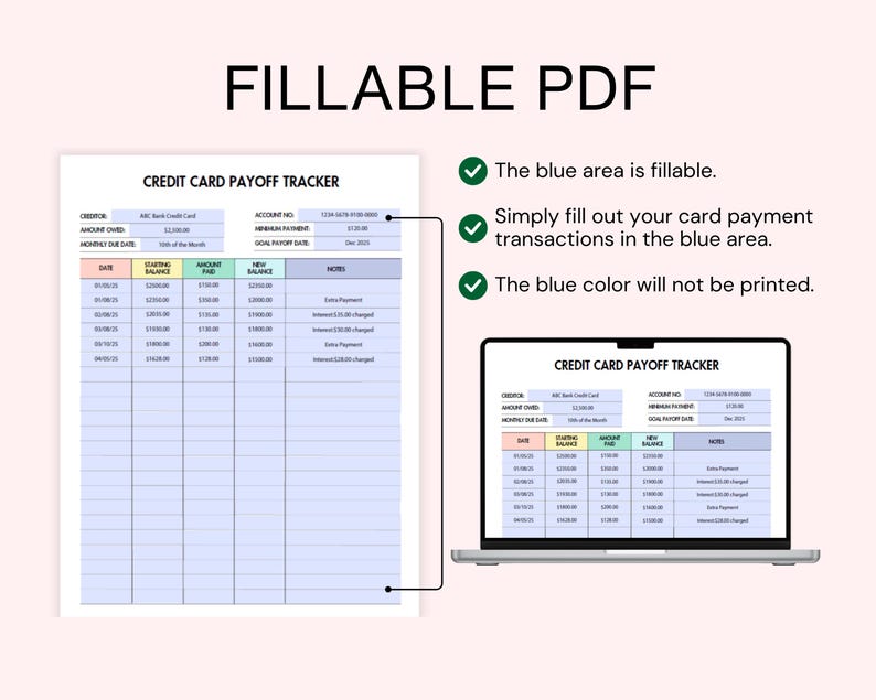 Credit card payment tracker fillable credit payoff tracker financial planner