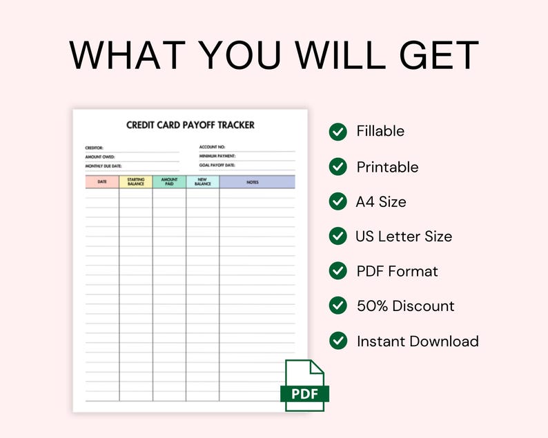 Credit card payment tracker printable credit card payoff log pdf