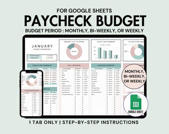 Feuille de calcul budgétaire par chèque de paie Feuille de calcul Google Budget mensuel par chèque de paie Suivi budgétaire hebdomadaire aux deux semaines Suivi mensuel des revenus et des dépenses