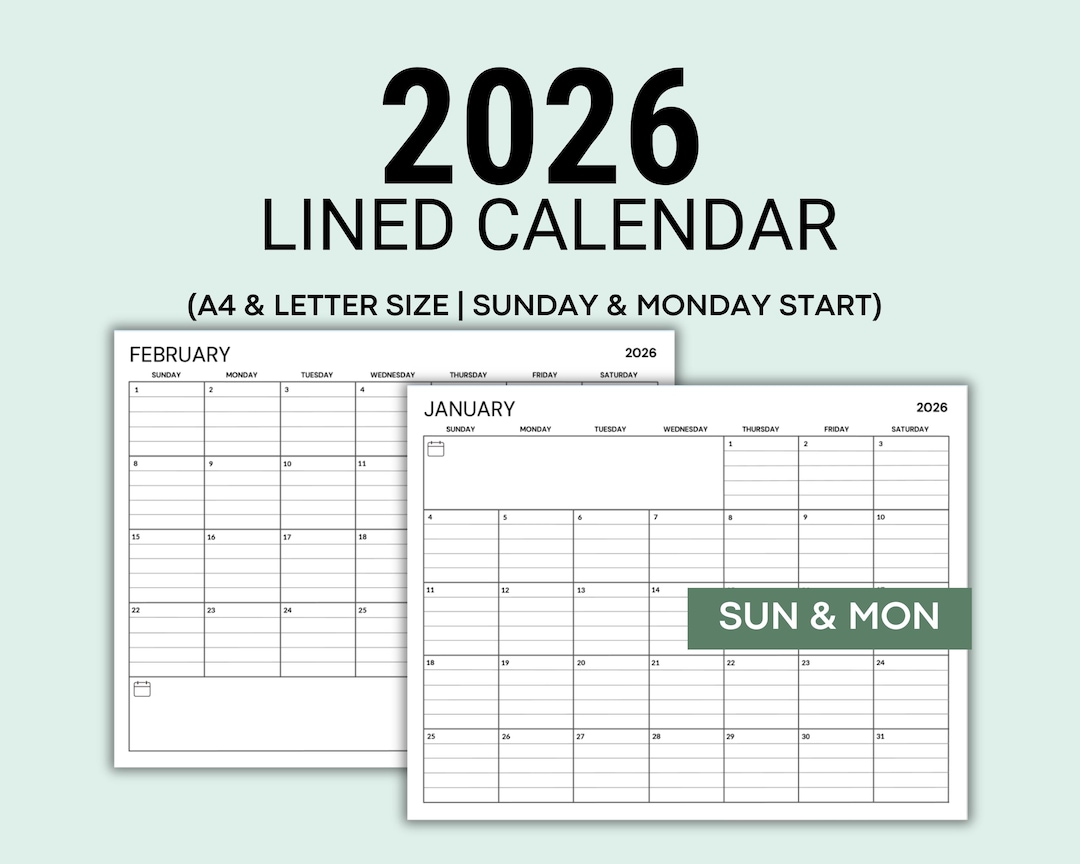2026 Calendar Printable Lined Calendar 2026 Monthly Planner PDF Letter ...