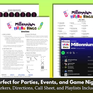 Perfect for parties, events, game nights and more. Included with purchase are bingo markers, directions, and a call sheet (in addition to playlists and bingo cards).