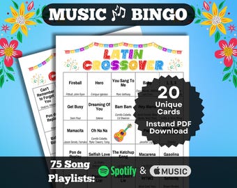 Crossover Latin Music Bingo: 20 Card Set with Playlists (Digital Download)