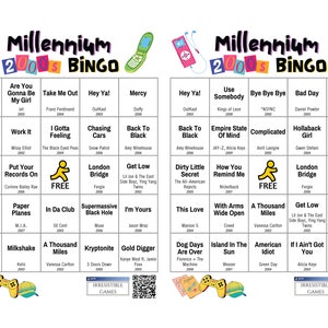 Example Bingo cards. 2 cards per 8.5" x 11" sheet of paper.