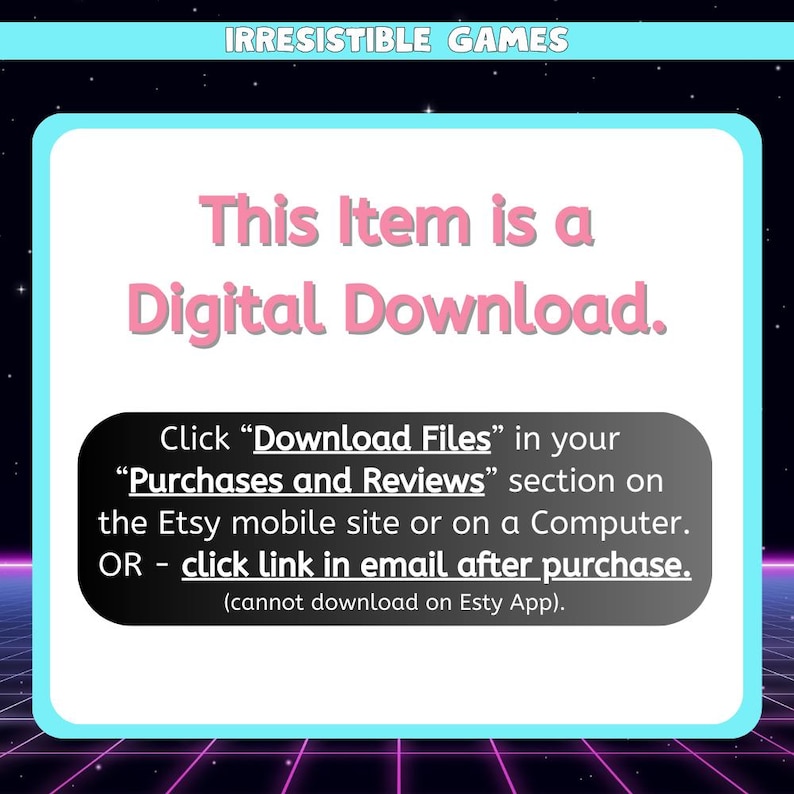 This item is a digital download. Click "Download Files" in your purchases and reviews sections on the Etsy mobile site or on a Computer. OR click the link in the email you will receive after purchase.
