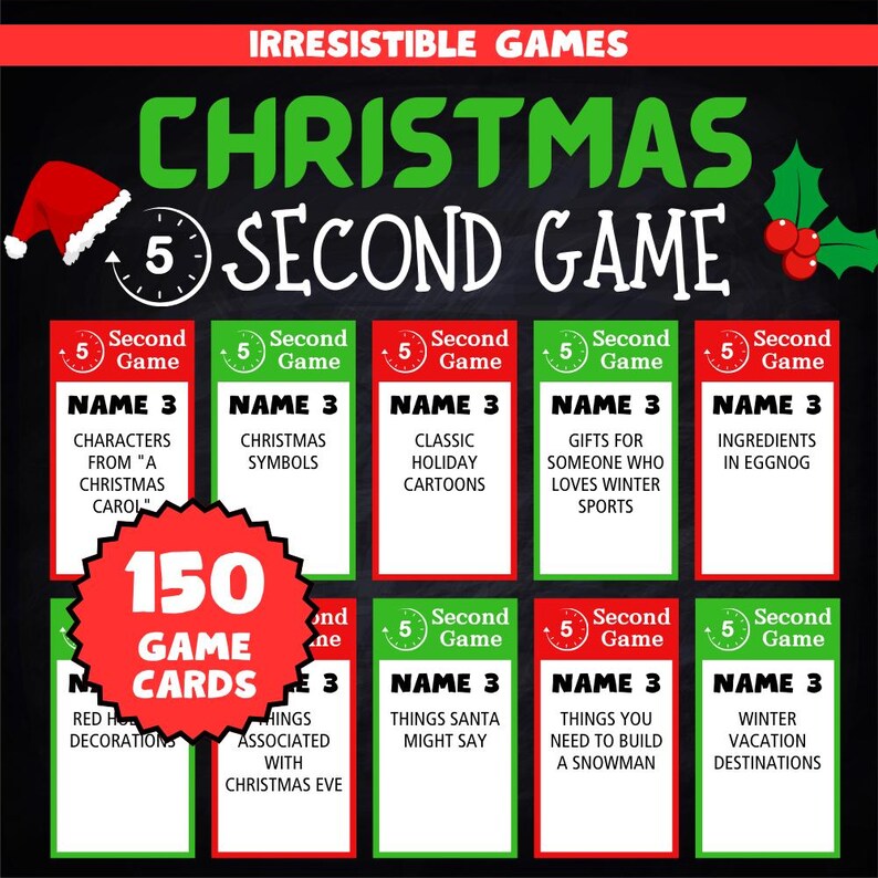 Leitee Christmas 5 Second Game - 109 Piece Card Game With Twist Timer, Fun Family Party Game For Adults & Kids