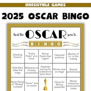Bingo des Oscars 2025 | 50 cartes uniques | Jeu Party des Oscars | Remise des prix Bingo | Film Bingo Party | Téléchargement instantané pour tous les âges
