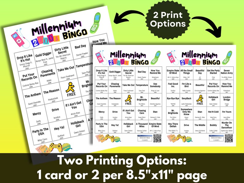 2 Print Options. Print 1 or 2 cards per 8.5x11 inch page.