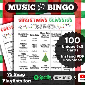 MusikBingo: Weihnachtsklassiker. Deine Lieblings-Oldies – Urlaubshits. 100 Karten, Instant Download. Steampunk, Apple Music, YouTube-Wiedergabelisten.
