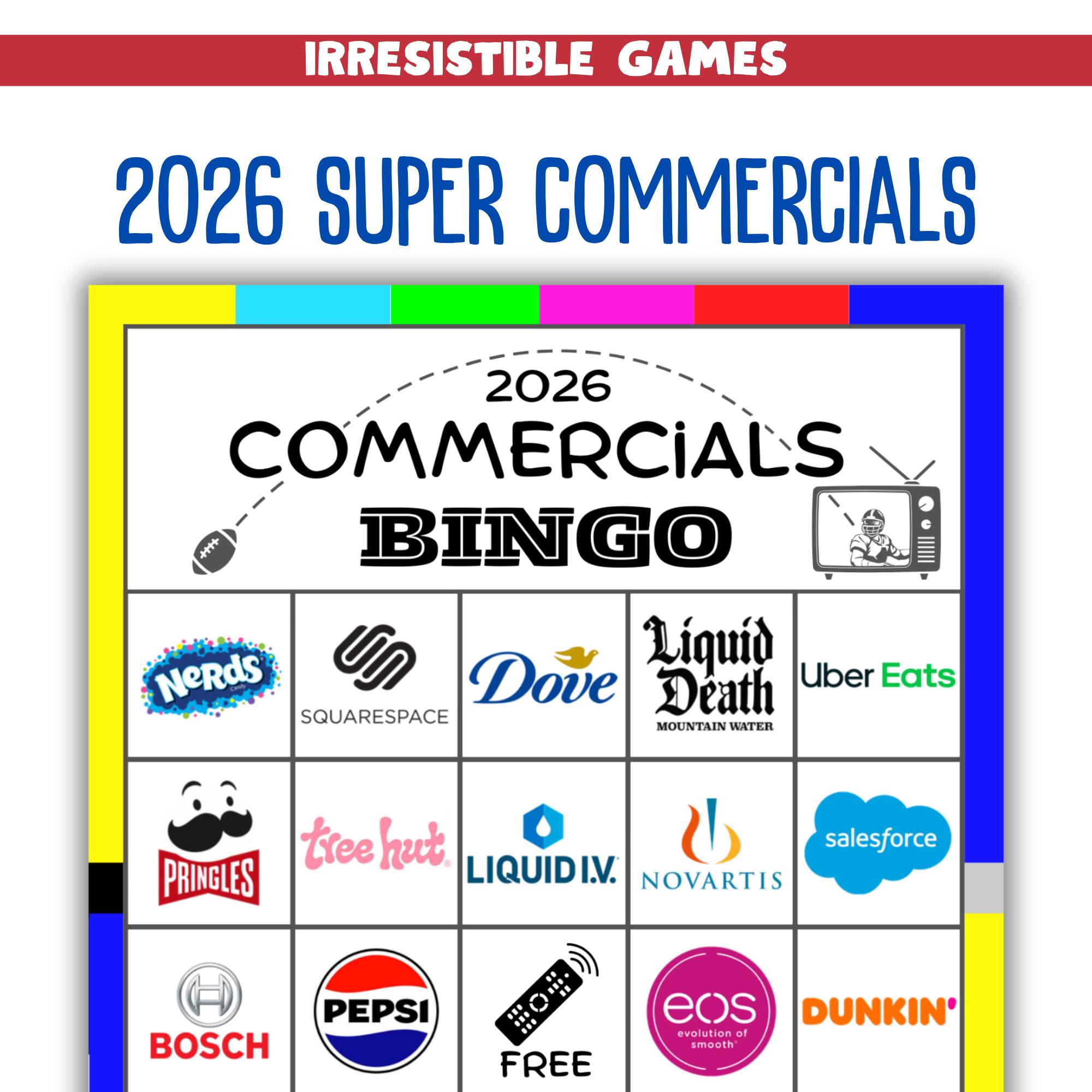 super big game commercials bingo | 2026 bowl ads game | football