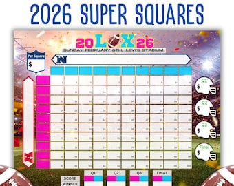 Terrains de football Super Big Game | Pool de football 100 carrés | Piscine Super Big Bowl 2025 à San Francisco | Collecte de fonds d'équipe | Téléchargement instantané