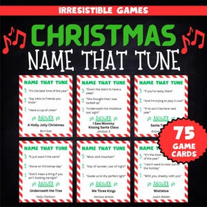 Weihnachten Name That Tune Spiel, perfekt für Familien-Weihnachtsspiele und Feiertags-Büro-Partyspiele. 75 Weihnachtslieder Spielkarten.