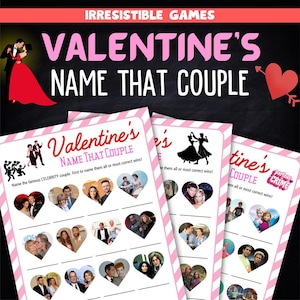Juego de nombre de pareja para San Valentín / Juego de trivia con imágenes / Trivia de la fiesta de Galentine / Juegos de fiesta de San Valentín / Descarga instantánea / Adolescentes/Adultos