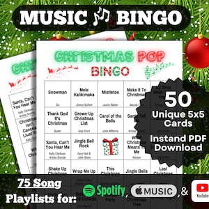 Music Bingo: Christmas Pop. Twoje ulubione aktualne świąteczne hity. 50 kart, natychmiastowe pobranie. Spotify, Apple Music i playlisty YouTube.