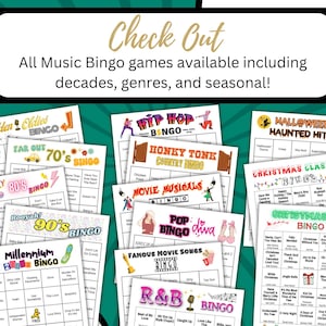 Check out all of the Music Bingo games available, including Decades, Genres, and Seasonal.