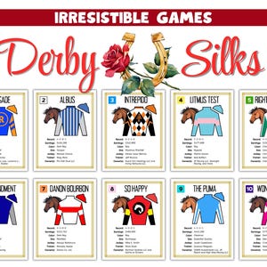 Sedas do Derby de 2026 com Cavalos | Sedas de Jóquei e Cavalos do Kentucky Derby | Banner para Festa do Derby | Decoração Imprimível para a 152ª Festa do Derby