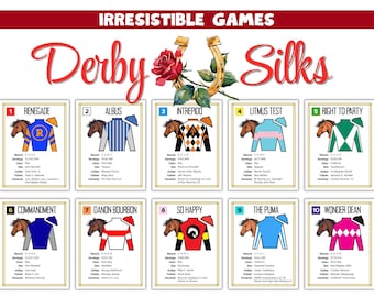 Sedas del Derby 2026 con caballos / Sedas de jockey y caballos del Derby de Kentucky / Pancarta para fiesta del Derby / Decoración imprimible para fiesta del 152º Derby