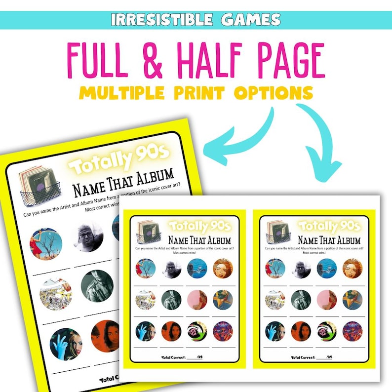 Full and half page print options per each 8.5 x 11 inch piece of paper.