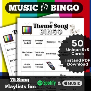 Bingo met tv-themanummers | Televisie Thema's Muziek Bingospel | Inzamelactie met themamuziek | 50 unieke kaarten | Inclusief afspeellijsten