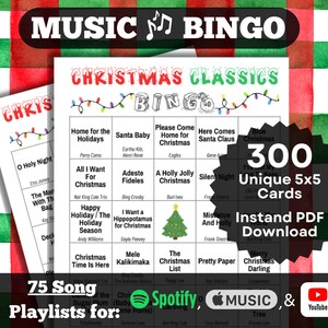 MusikBingo: Weihnachtsklassiker. Deine Lieblings-Oldies – Urlaubshits. 300 Karten, Instant Download. Steampunk, Apple Music, YouTube-Wiedergabelisten.