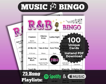 R&B Soul Music Bingo: 100 Card Set with Playlists (Instant Download)