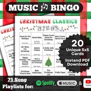 MusikBingo: Weihnachtsklassiker. Deine Lieblings-Oldies – Urlaubshits. 20 Karten, Instant Download. Steampunk, Apple Music, YouTube-Wiedergabelisten.