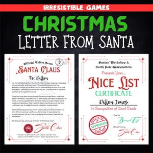 Carta de Papá Noel editable y certificado de lista de buenos amigos / Carta de Navidad de Papá Noel / Descarga instantánea / Personalización con plantilla de Canva