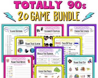 90s Game Bundle | Printable 90s Trivia Games | 90's Party Games and Activities for Adults | 90s Birthday Party | 1990s Theme Party Games