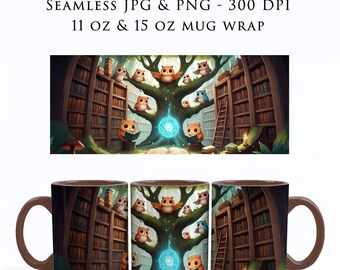 Envoltorio para taza con animales lindos sin costuras, envoltorio para taza de café MTG Bloomburrow PNG, diseños de envoltorios para tazas para niños, envoltorios para tazas para niños, MW0006