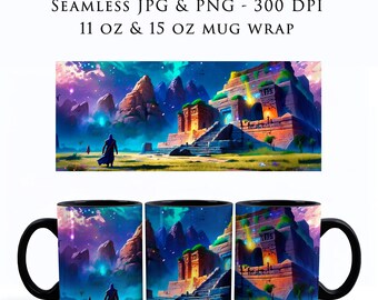 Envoltorio para taza de café Gamer's Fantasy, regalo para jugadores, envoltorio para taza de café Magic the Gathering MTG, envoltorio para taza de 11 oz y 15 oz, sublimación PNG, MW0006