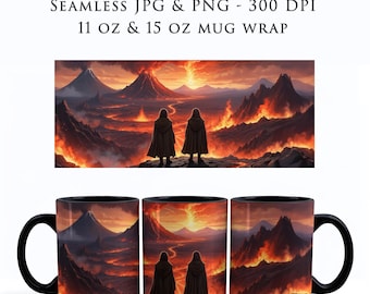 Papel de taza de fantasía de El Señor de los Anillos, regalo para gamers, papel de taza PNG sin costuras, papel de taza de café de El Señor de los Anillos, papel de taza PNG de sublimación de 325 ml y 400 ml, MW0006