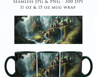 Envoltura para taza de fantasía de El Señor de los Anillos, regalo para gamers, envoltura para taza sin costuras PNG, envoltura para taza de café de El Señor de los Anillos, envoltura para taza de sublimación PNG de 325 ml y 400 ml, MW0006