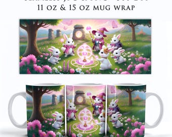 Envoltorio de taza lindo de Bunny Coven, envoltorio de taza de café MTG Bloomburrow PNG, envoltorio de taza sin costuras PNG, diseños de envoltorios de tazas para niños, envoltorio de taza para niños, MW0006
