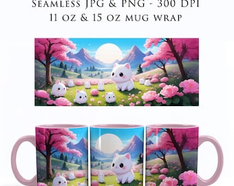 Sublimación de envoltura de taza de gatos sin costuras PNG, envoltura de taza de café linda, envoltura de taza para niños, envoltura de taza para niños, diseños de envoltura de taza para niños, envoltura de taza para niños, MW0006