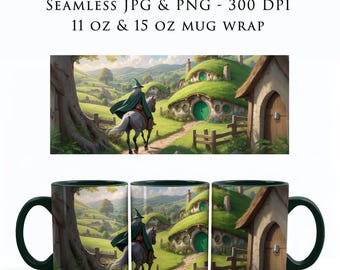 Envoltura para taza de fantasía de El Señor de los Anillos, regalo para gamers, envoltura para taza sin costuras PNG, envoltura para taza de café de El Señor de los Anillos, envoltura para taza de sublimación PNG de 325 ml y 400 ml, MW0006