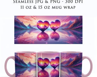 Envoltorio para taza con corazones sin costuras de 11 oz y 15 oz, envoltorio para taza de café, envoltorio para taza del día de San Valentín, envoltorio para taza Love de 11 oz, PNG de sublimación, MW0006
