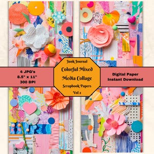 Colorful Mixed Media Collage Paper Vol 2 - Scrapbook Decoupage Craft JPG 3D Junk Journal Pages 8.5x11 Printable Instant Digital Download