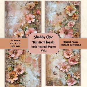 Shabby Chic Rustic Floral Junk Journal Pages Vol 2 Decoupage Craft Commercial Use JPG Scrapbooking 8.5x11 Printable Paper Digital Download