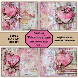 Valentine Hearts Junk Journal Pages: Mixed Media Collage (Digital Download)