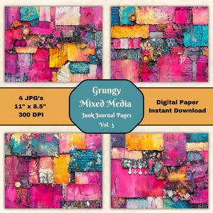 Papel de diario basura con técnica mixta y efecto grunge: Collage iridiscente (descarga digital)