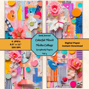 Papel collage de técnica mixta de colores: Álbum de recortes y diario basura (descarga digital)