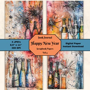 Kleurrijk gelukkig Nieuwjaar plakboek vol 4 - viering Mixed Media decoupage Craft JPG Junk Journal 8,5 x 11 afdrukbare digitale download