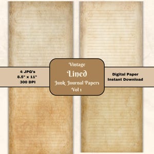 Vintage Lined Junk Journal Paper: 8.5x11 Printable (Digital Download)