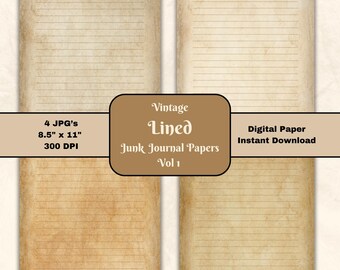 Vintage Lined Junk Journal Paper: 8.5x11 Printable (Digital Download)