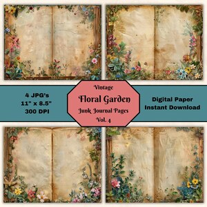 Vintage Junk Journal Seiten: Garten Ephemera (Digitaler Download)
