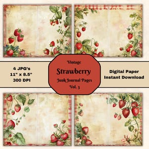 Vintage Strawberry Junk Journal Pages Vol 3 Paesaggio 11x8.5 Bacche digitali Foglio di carta Scrapbooking Carta stampabile JPG Download digitale