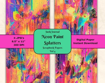 Neon Paint Splatter Scrapbook Paper: Abstract Art, Vol 4 (Digital Download)