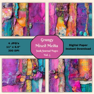 Papel de diario basura con técnica mixta y efecto grunge: Collage iridiscente (descarga digital)