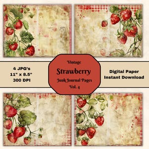 Vintage Strawberry Junk Journal Pages Vol 4 Paesaggio 11x8.5 Bacche digitali Foglio di carta Scrapbooking Carta stampabile JPG Download digitale