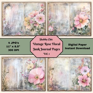 Shabby Chic Rose Junk Journal Pages: Vintage Floral Paper (Digital Download)