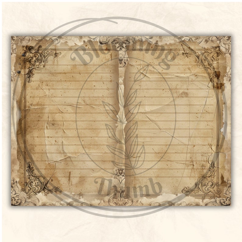 Lined Vintage Junk Journal Pages Landscape 11x8.5 Digital Paper Sheet ...